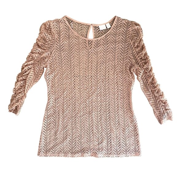 14th & Union Lace Top Shirt Womens M Ruched Sleeves Delicate Coquette Sheer - Picture 1 of 7